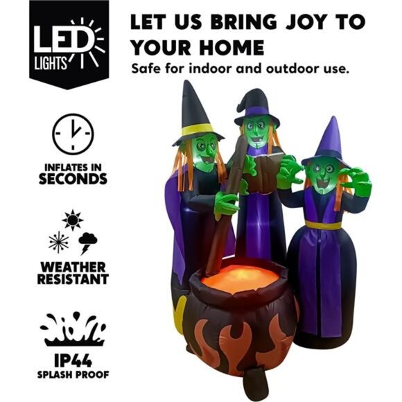 Joiedomi 6 FT Tall Halloween Inflatables Three Witch Around Cauldron with Flame - Picture 4 of 7